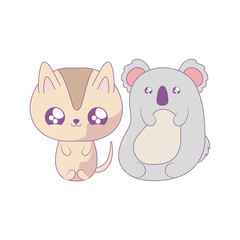 cute koala with cat baby animals kawaii style