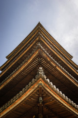 Le toit d'un temple japonais en contre-plongée
