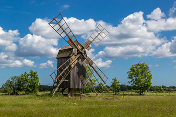 Fototapeta na wymiar Old wooden windmill on Öland, Sweden