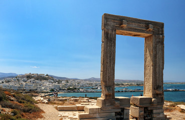 Portara Temple of Apollo 6th Cent BC, in front of Naxos Town, Cyclades, Greek Islands