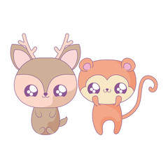 cute monkey with reindeer baby animals kawaii style