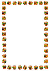 seamless pattern with junk fast food drawing by watercolor, artistic painting background, hand drawn illustration. pizza and burger set