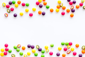 Candy dots frame for blog design on yellow background top view mockup