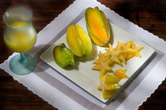 delicious raw carambole Averrhoa fruit on the table