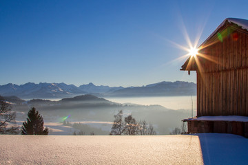 Allgäu - Winter - Landschaft - Sonne - Stadel - Alpen - Berge