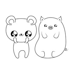 cute bear with piggy baby animals kawaii style