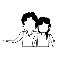 grandparents senior old people cartoon faceless in black and white