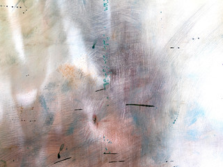 Abstract metal background with scratches and stains. Colorful backdrop with blots and strokes.