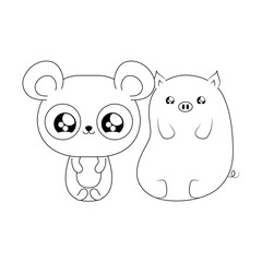cute piggy with panda bear baby animals kawaii style