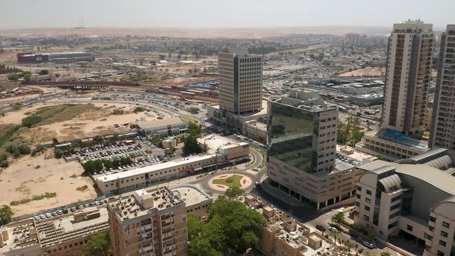 Beer Sheva city center, Israel, 4k aerial drone skyline view