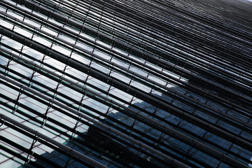 District of business centers. Glass skyscrapers facade. Architecture background.