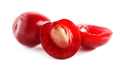 Delicious ripe sweet cherries on white background