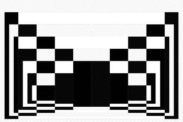 Abstract Black and White Geometric Pattern with Squares. Contrasty Optical Psychedelic Illusion. Checkered Flag for Game. Raster. 3D Illustration