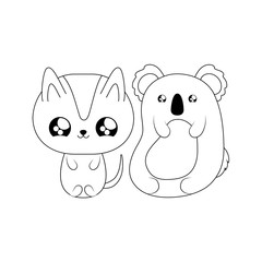 cute koala with cat baby animals kawaii style