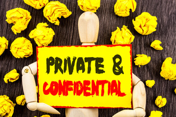 Announcement text showing Private And Confidential. Concept meaning Security Secret Sensitive...
