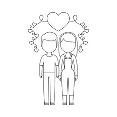 young couple lovers with hearts decoration