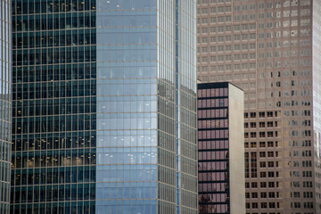 row of glass buildings facades