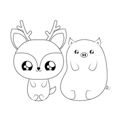 cute piggy with reindeer baby animals kawaii style