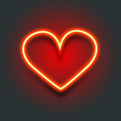 Bright heart. Neon sign. Retro neon heart sign on dark background. Design element for Happy Valentine's Day. Vector illustration.