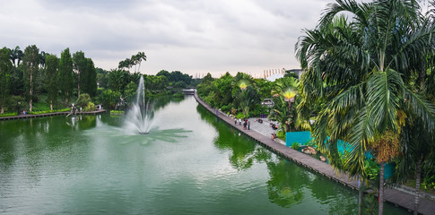 Fototapeta na wymiar Gardens by the Bay after rain in Singapore