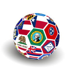 Obraz premium Soccer Ball with Collage American states flag