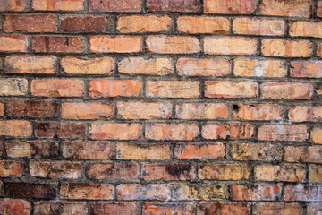 Wide Orange worn grunge brick wall surface background weathered dirty distressed texture