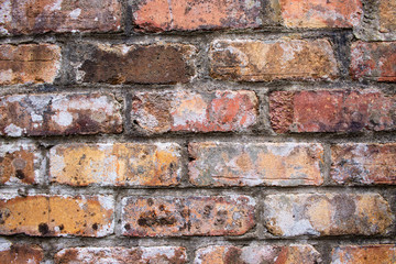 Orange worn grunge brick wall surface background weathered dirty distressed texture