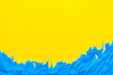 Abstract pattern with blue sand texture on yellow background top view mockup