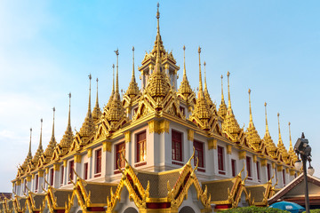 The Buddhist temple Wat Ratchanatdaram in the central district of Bangkok. The Loha Prasat, which means iron castle or iron monastery, situated in the central district of Bangkok