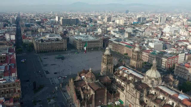 day flying over National Cathedral counter clockwise around Mexico City's Zocalo