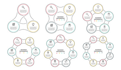 Thin line cycle infographic set. Modern concept design template with 7 options, steps or parts.