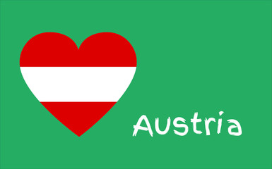 National flag of the Republic of Austria in the shape of a heart with white text: Austria on a green blue background, vector icon 