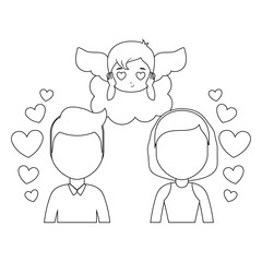 young couple lovers with cupid and hearts