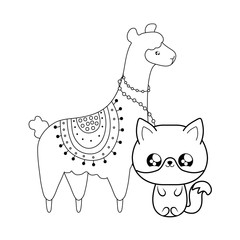 cute fox with alpaca baby animals kawaii style