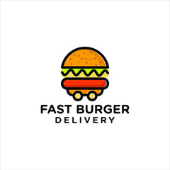 Burger abstract outline vector logo template, fast food isolated line art stylized icon, 