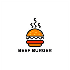 Burger abstract outline vector logo template, fast food isolated line art stylized icon, 