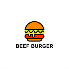 Burger abstract outline vector logo template, fast food isolated line art stylized icon, 