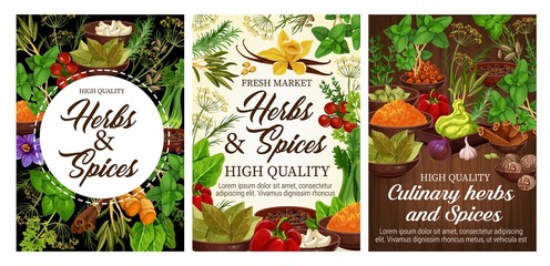Spices, green herbs and vegetable food seasonings