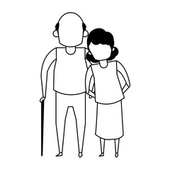 grandparents senior old people cartoon faceless in black and white