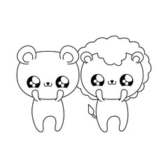 cute lion with bear baby animals kawaii style