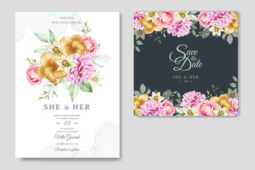 wedding invitation card with beautiful flowers template