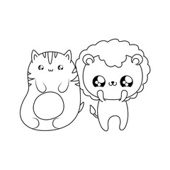 cute lion with cat baby animals kawaii style