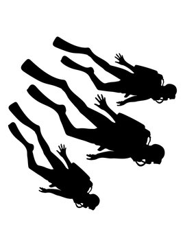 team freunde taucher verein unterwasser schwimmen tauchen maske flossen silhouette club crew urlaub ferien fische tiefsee cool clipart design umriss