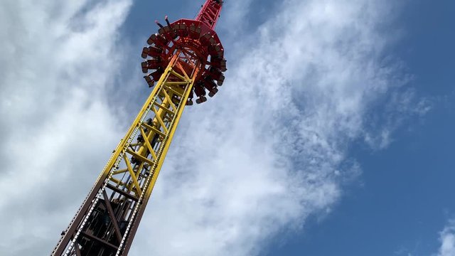 Amusement park, attraction with free fall tower.