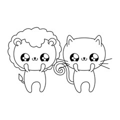 cute lion with cat baby animals kawaii style