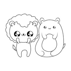 cute lion with bear baby animals kawaii style