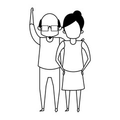 grandparents senior old people cartoon faceless in black and white