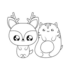 cute reindeer with cat baby animals kawaii style