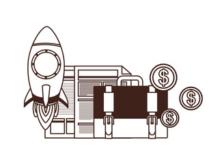 set of icons with space rocket