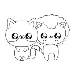 cute lion with fox baby animals kawaii style